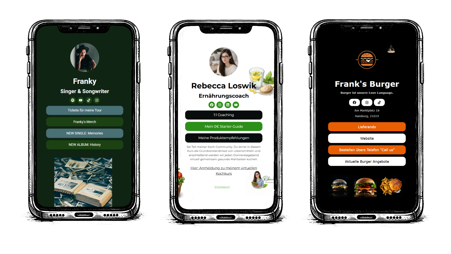 Beispiele Reihe mit social media bar