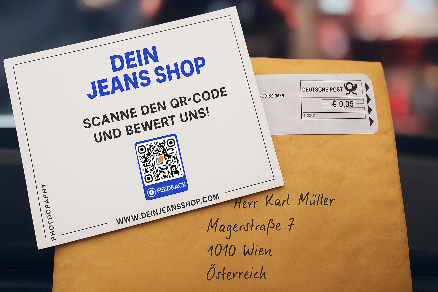 Bewertungskarte mit QR-Code Order Review