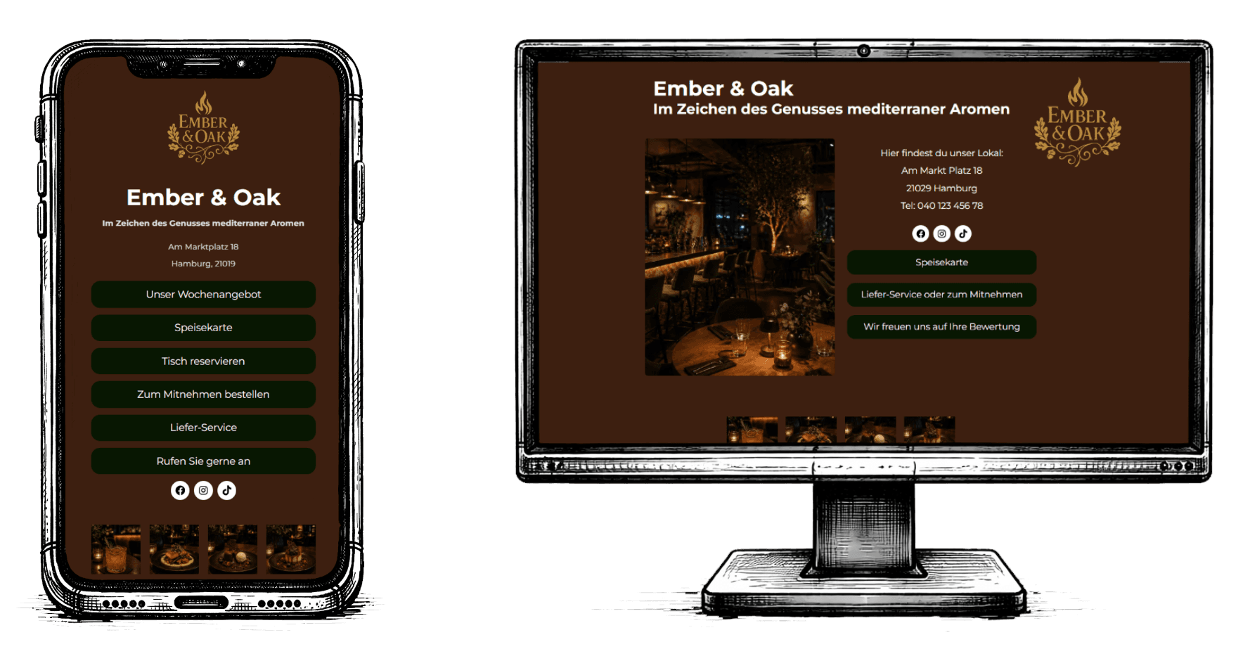 Ankerseite Beispiele für Gastronomen Ember & Oak Ankerseiten.