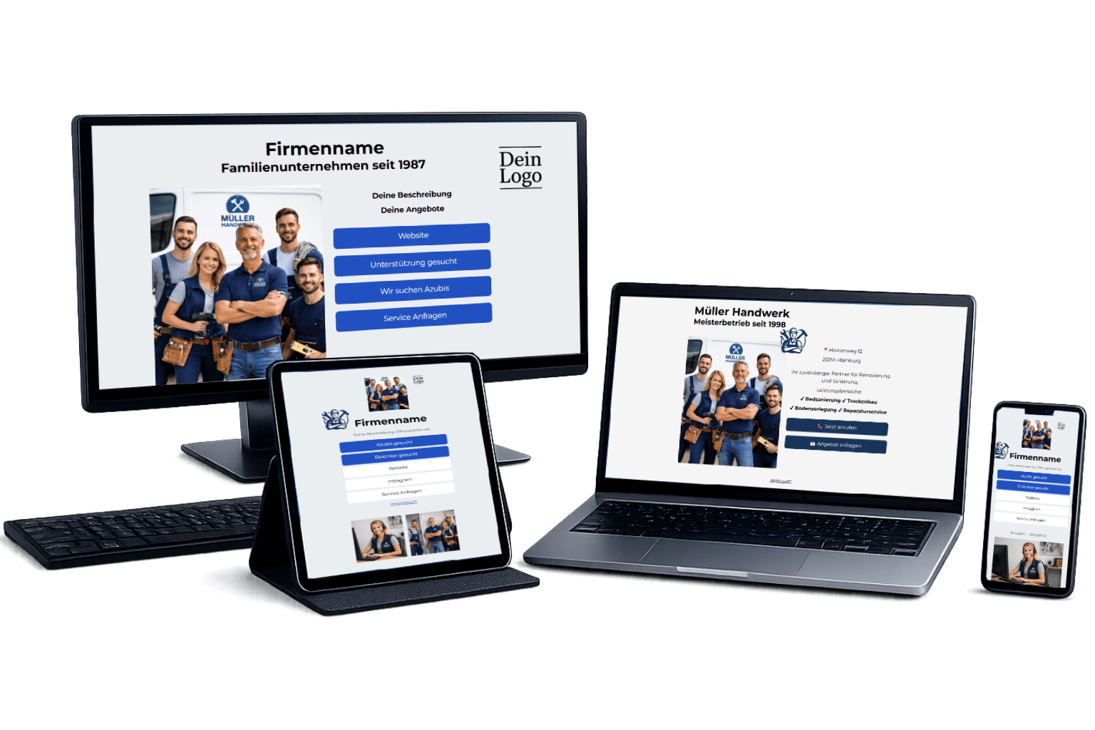 Beispiel einer einfachen Online-Seite für Handwerker mit Leistungen und Kontakt Title: Marketinglösung für Handwerksbetriebe | Ankersicht